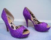 Hand Made Womens Christian Louboutin Style Pink Purple Rhinestone High Heel Peep Shoes
