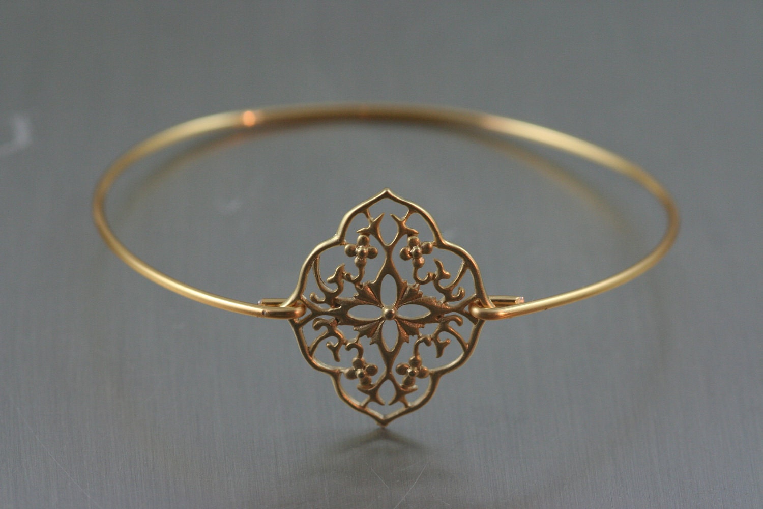 Gold Bangle, Gold Bracelet, Filigree Bracelet, Flower Bracelet,(French love)