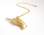 Narwhal necklace - gold - nautical - unique - small Christmas gift - stocking stuffer - sparkly - shiny - hand sculpted