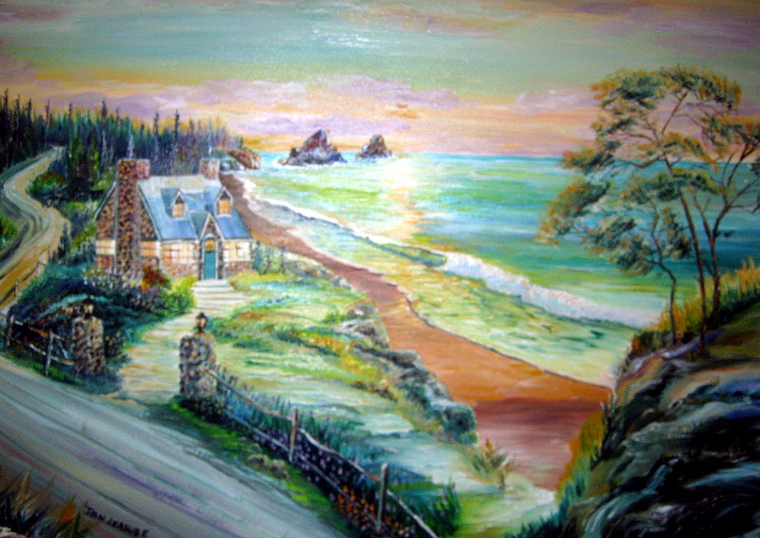 Night Glow On The Pacific, Oil Painting Print Cards, Dan Leasure