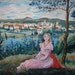 Sunday Girl, Romance Painting, Old Fashioned Girl on Hillside, European Hillside Scene, 26 x 23 in., Dan Leasure Oil