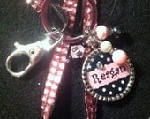 Bling Lanyard/ ID Badge with Beaded Bezel Pendant Customizablel Name Pink  with Clip