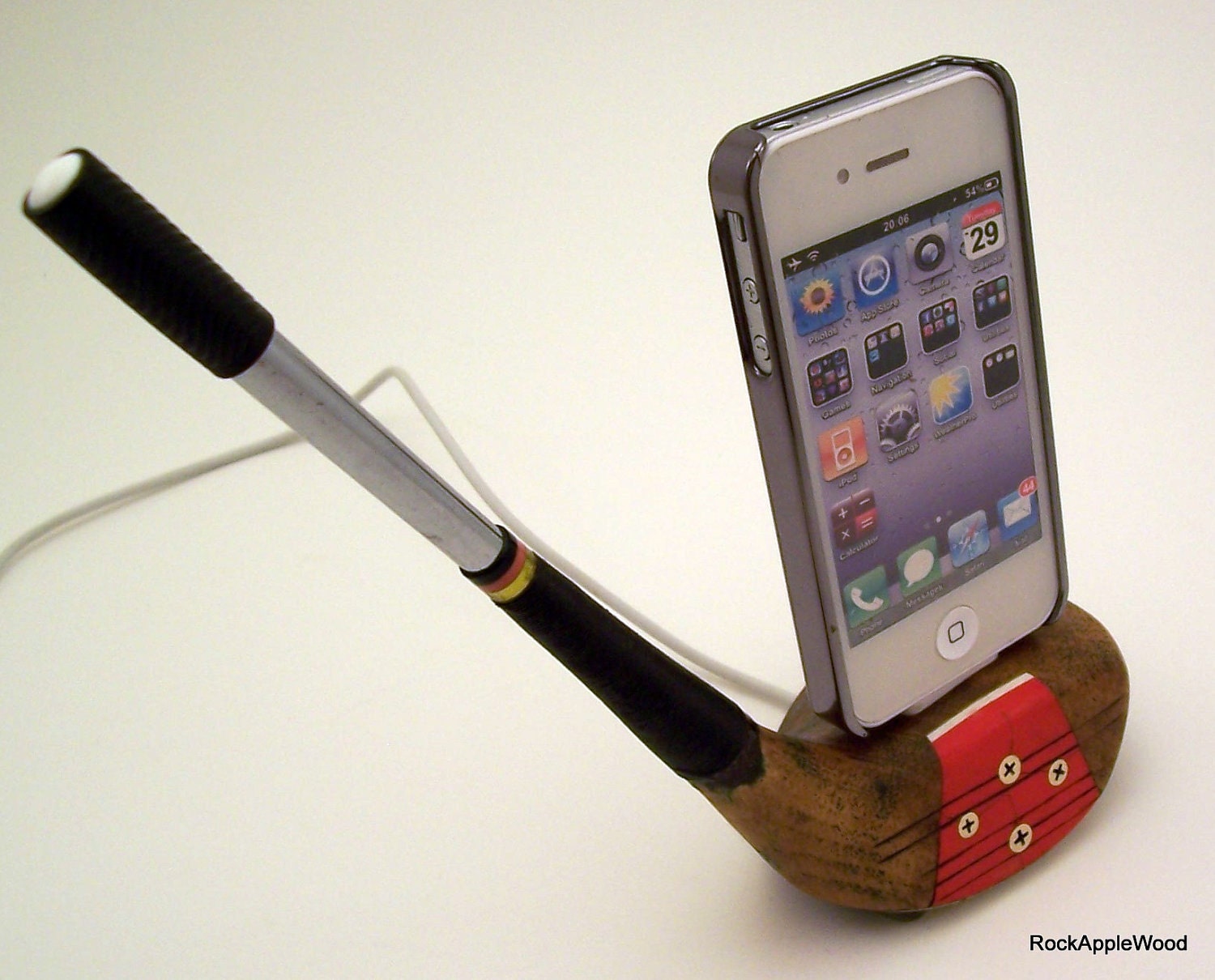 Vintage Genuine Persimmon Wood Golf Club iPhone Dock - ICN427
