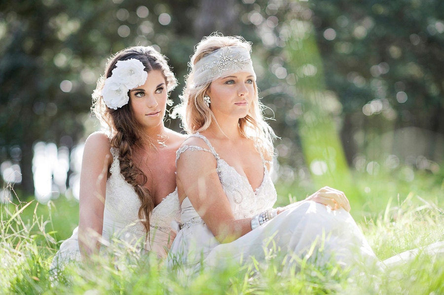 Bridal Headpiece - Crystal & Pearl Boho Veil - Made to Order