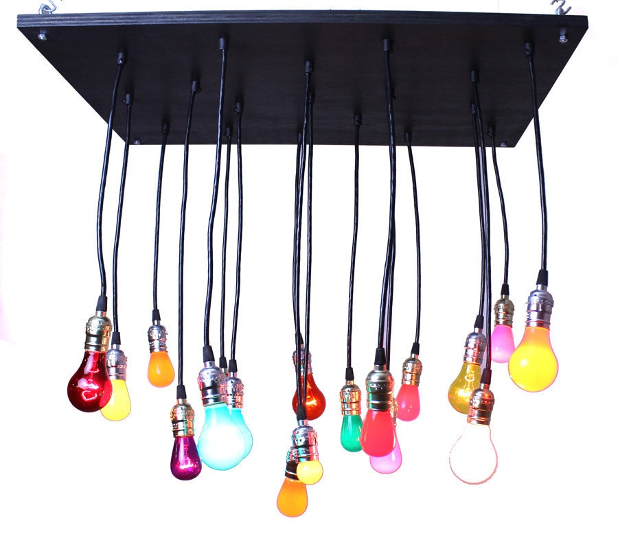 Chandelier with multi-color bulbs