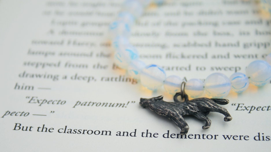 SALE Harry Potter Wolf Patronus Bracelet Handmade Gemstone Geeky Fan Bracelet