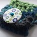 Unique Crochet Cuff: completely OOAK crocheted cuff in blue and green yarns, with blue / green flower button.