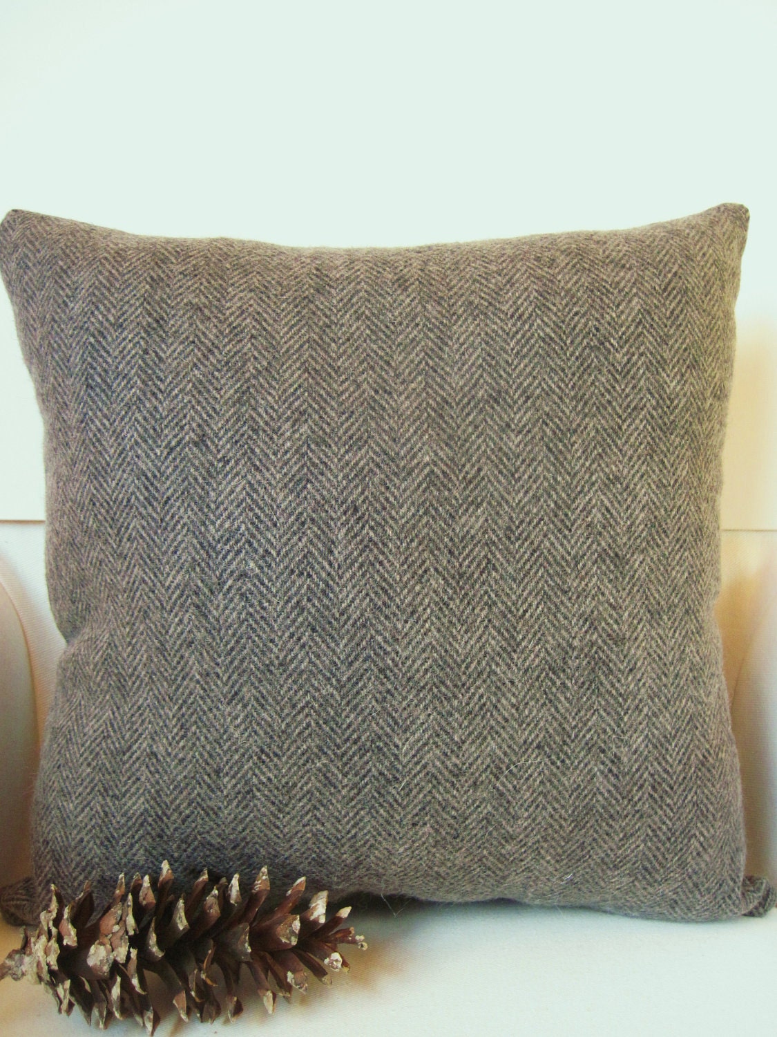 Decorative Pillow / Wool Fabric Applique / Wool Pillow / Cabin / Birch Trees / Yellow Bird