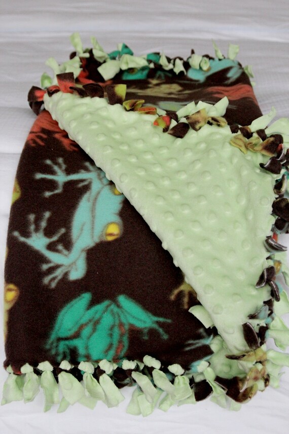 Items similar to Baby Blanket Fleece Minky Hand Tied Ribbit, Ribbit