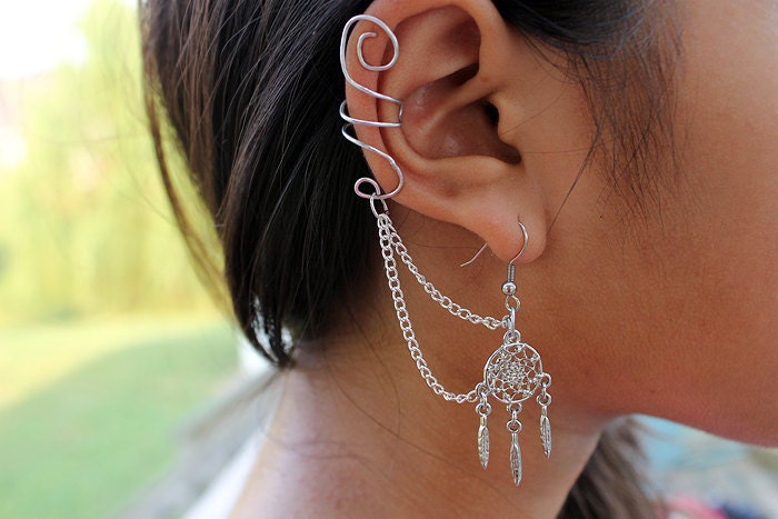 Silver Dream Catcher Ear Cuff Earring