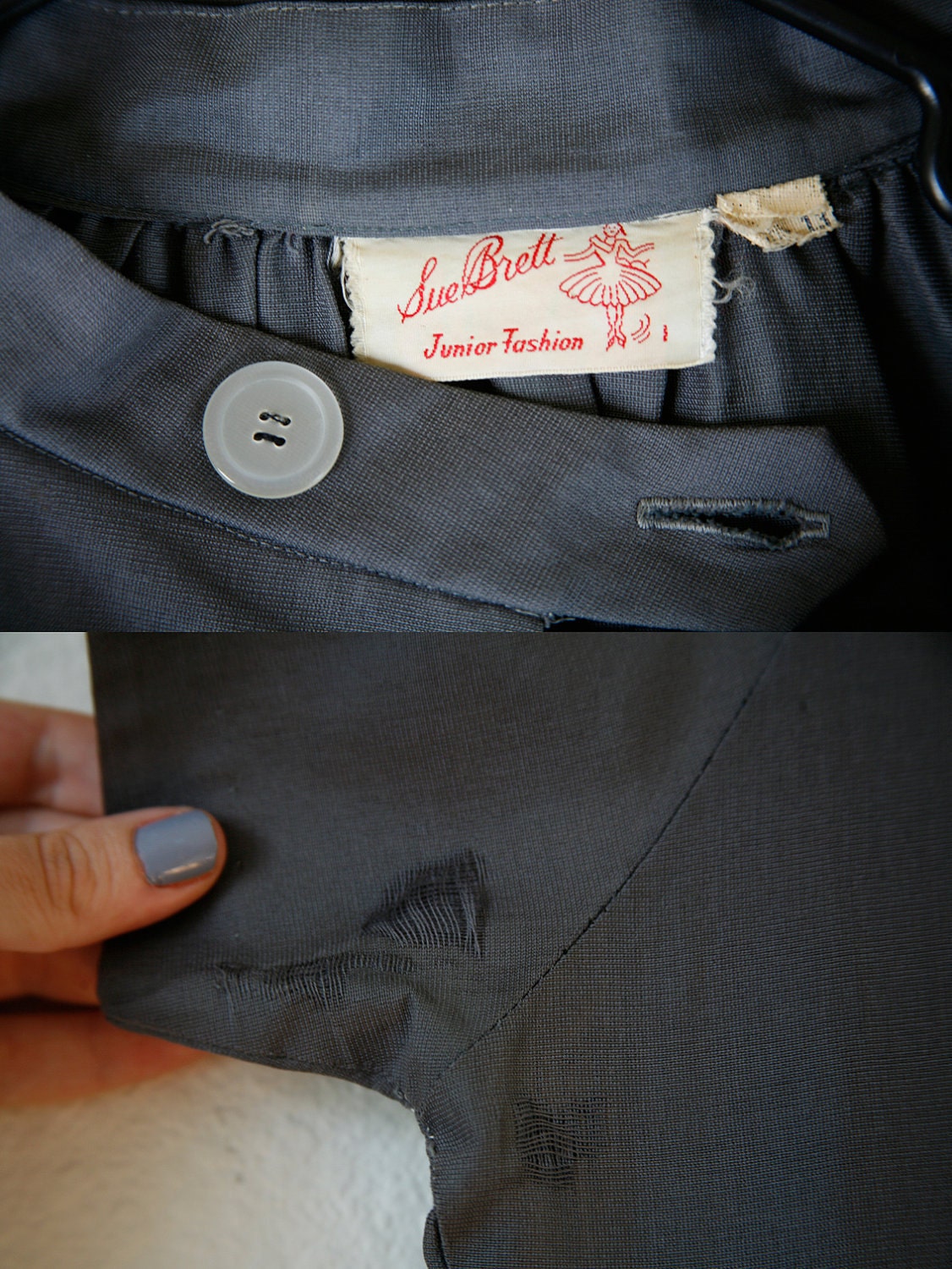 Mad Men 60s Dress Slate Gray Cotton Button Collar Medium