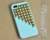 Studded Iphone Case, Bronze pyramid studs Light Green IPHONE 4/4S Case----for Apple iPhone 4 Case, iPhone 4s Case, iPhone 4 Hard Case