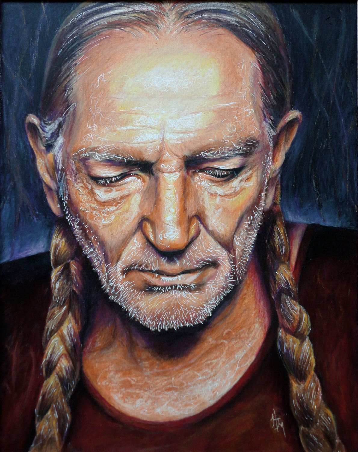 Items similar to ORIGINAL WILLIE NELSON colored pencil portrait drawing