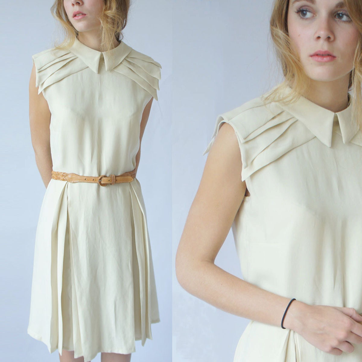 Handmade and designed byLouisa cream white silk collar dress