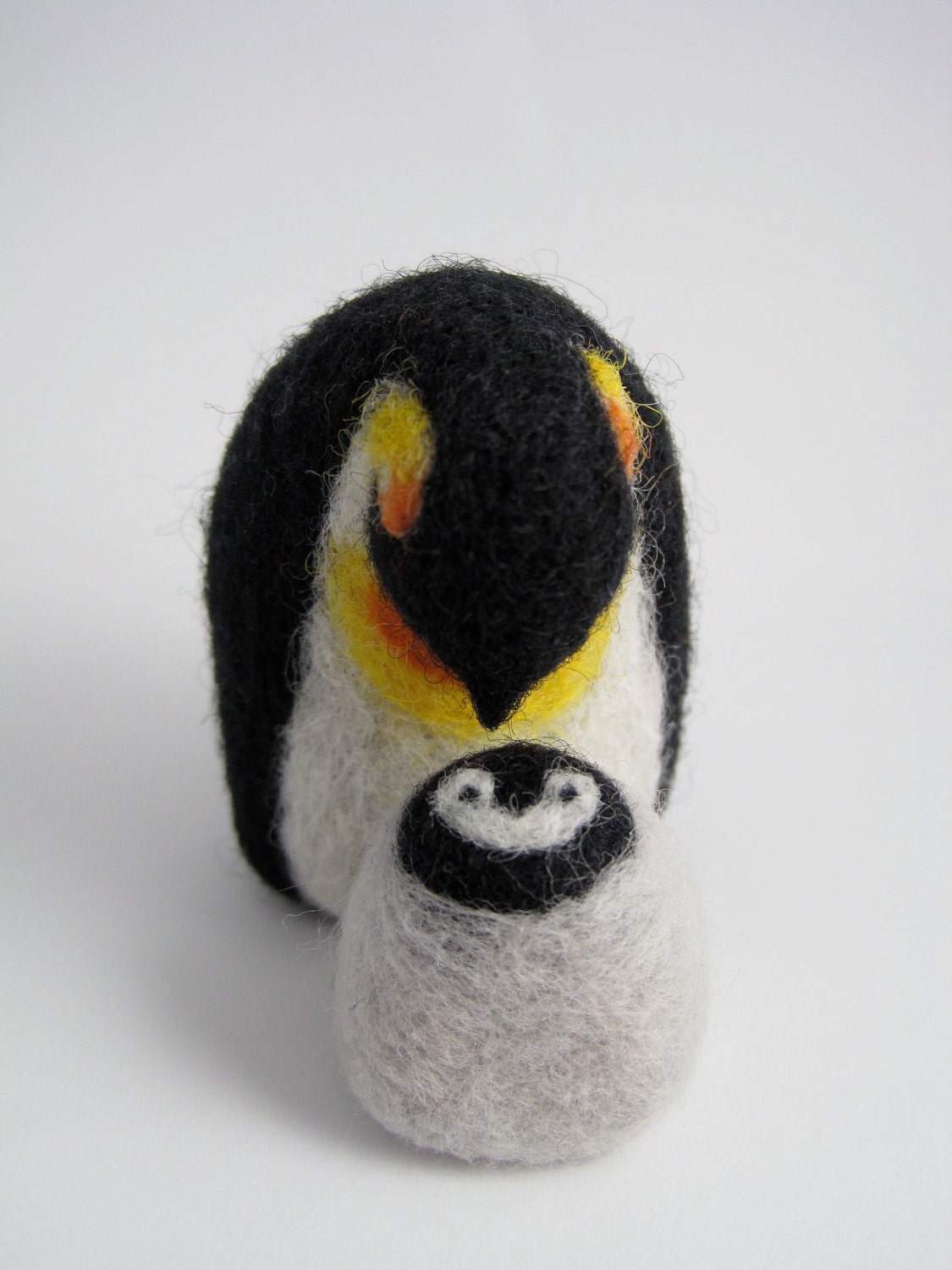 Needle Felted Emperor Penguin and Chick Sculpture