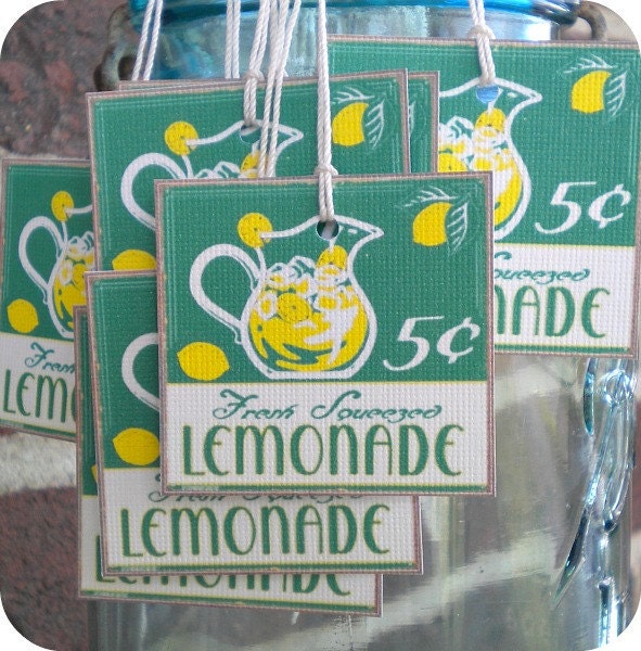 Vintage Inspired Lemonade Tags / Labels - Set of 10 - Weddings, Showers, Favors, Cupcake Toppers, Product Packaging