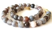 10 mm Botswana Agate Necklace. 16 inches Long. Genuine Natural. Multi Color Botswana Agate Stone Beads. Therapeutic Necklace. MapenziGems
