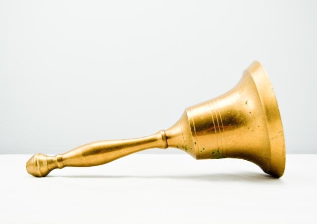 FINAL SALE Large Vintage Gold Brass School Bell