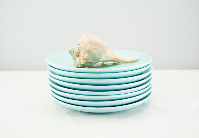 FINAL SALE Set of Eight Vintage Lovely Light Blue Saucer Dessert Plates