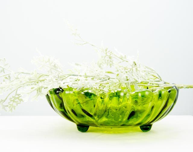 FINAL SALE Beautiful Vintage Green Glass Leaf Bowl