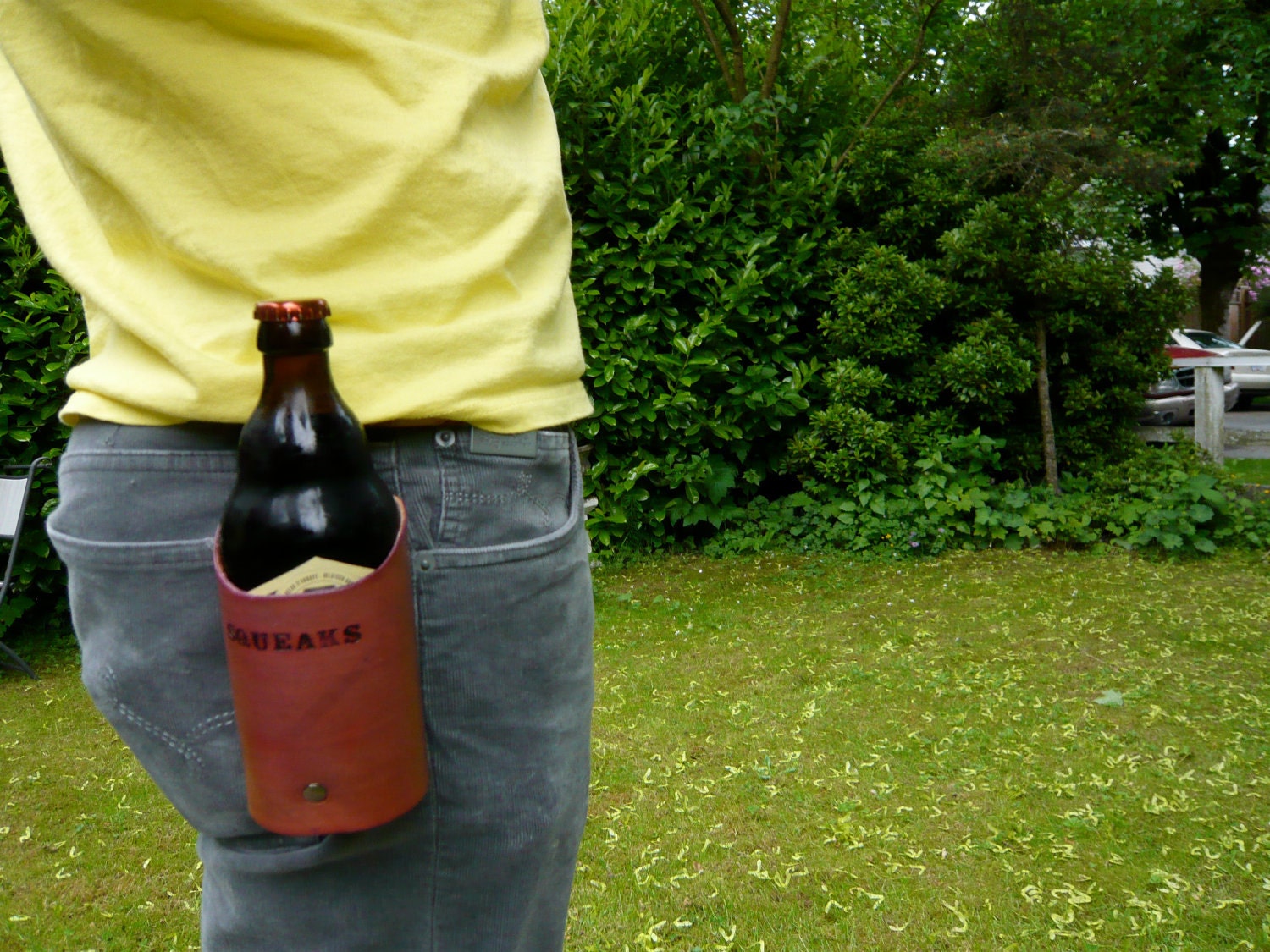 Leather beer drink holster