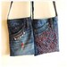 Embroidered Cross Body Bag,with Beads, Recycled Denim Jeans