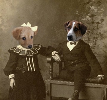 Lois and Clark - Vintage Dog 5x7 Print - Altered Photo - Anthropomorphic - Whimsical Art - Photo Collage -  Funny Animal  - Unusual Gift