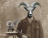 Ray and Pluto - Vintage Ram 5x7 Print - Anthropomorphic - Altered Photo - Whimsical Art - Photo Collage - Funny Animal - Unusual Gift Idea