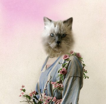 Gretchen - Vintage 5x7 Cat Print - Anthropomorphic - Altered Photo - Funny Cat Print - Photo Collage Art - Whimsical Art - Gift Idea