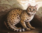 Giclee Print of Original Cat Wood Panel Painting, animal art, 8x8" paper size