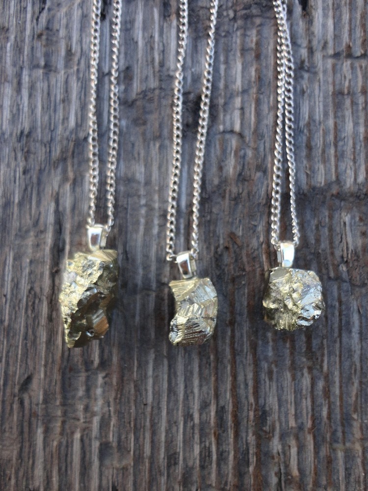 Small Pyrite Chunk Silver Rock Necklace