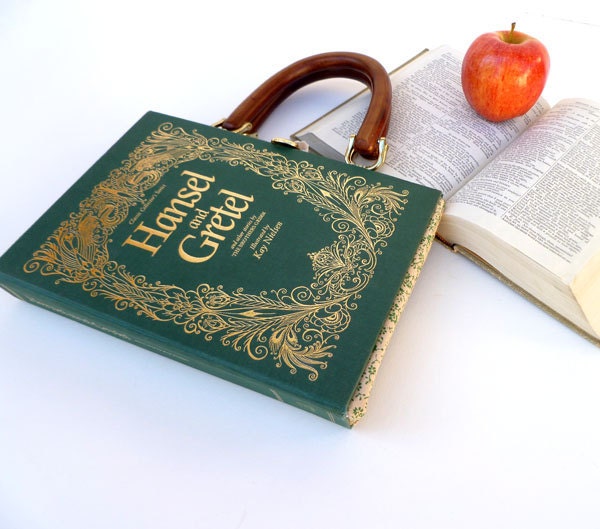 Book Purse Handbag and Kindle Ereader Cover- Hansel and Gretel with Compact Pocket Mirror