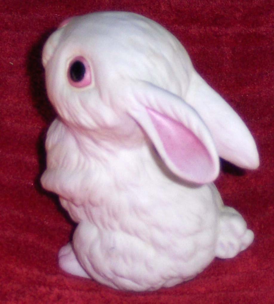 Vintage Bunny Rabbit Figurine Pink Eyes Pink Ears Porcelain Ceramic Andrea by Sadek White Hare