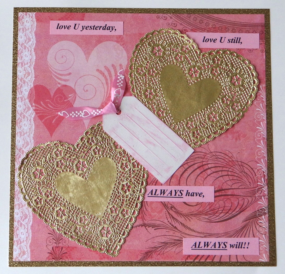 Valentine's Day: Pink & Gold Hearts 12 x 12" Premade Scrapbook Page