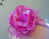 Ribbon Flower Headband / Pink on Pink flower with a pretty pearl in center headband