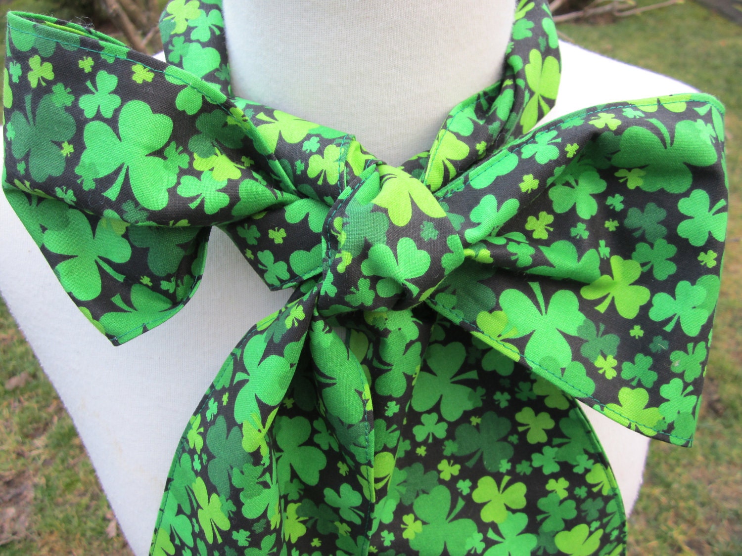 Upcycled Steampunk Clothing, Leprechaun Bow Tie - St. Patrick's Day (Green Shamrock Cotton Print) Neck Tie, Handmade Costume Accessory
