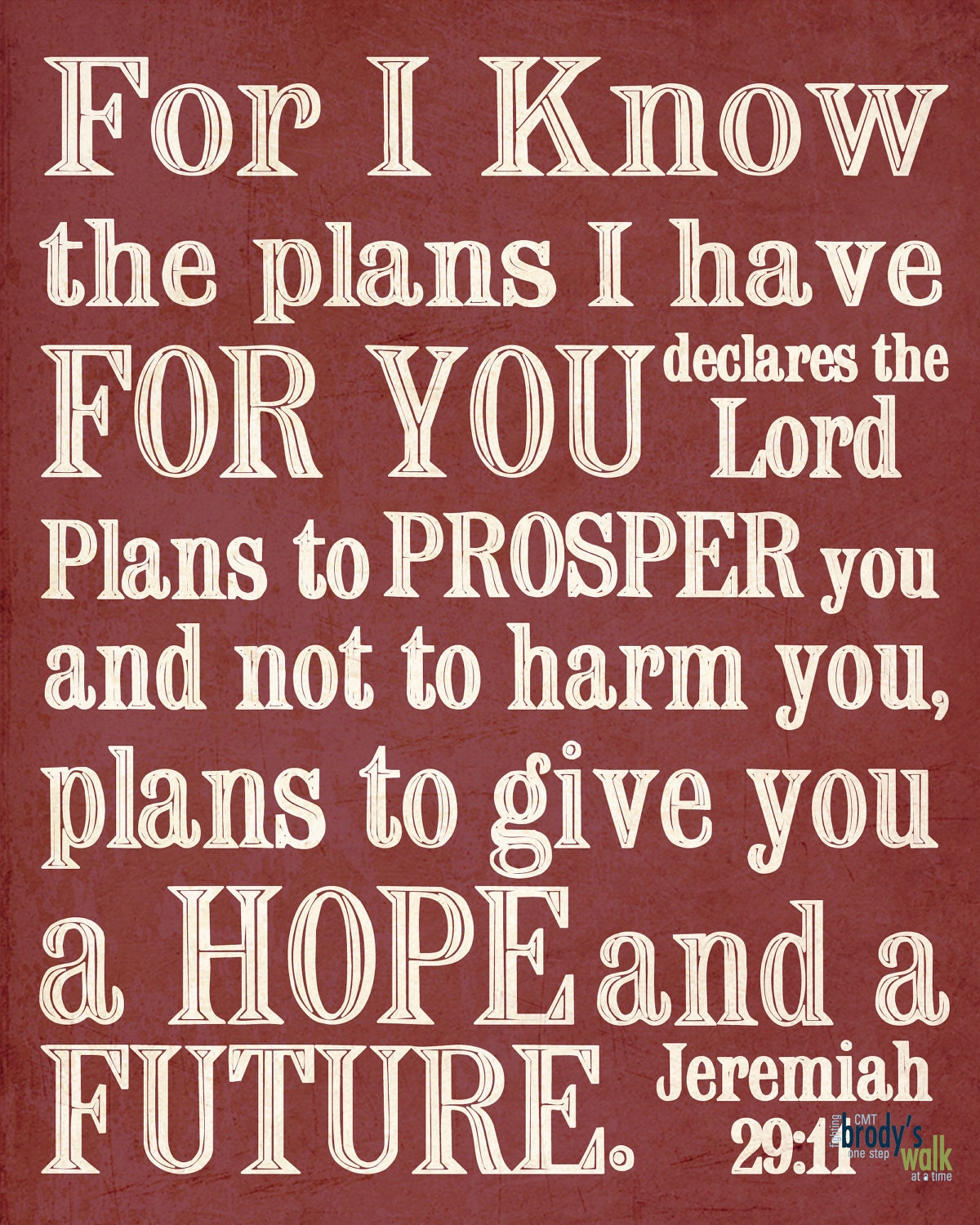 Jeremiah 29:11 Subway Art Print. JPEG Download