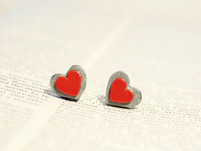 Zelda Red and Silver Heart Nintendo Earrings