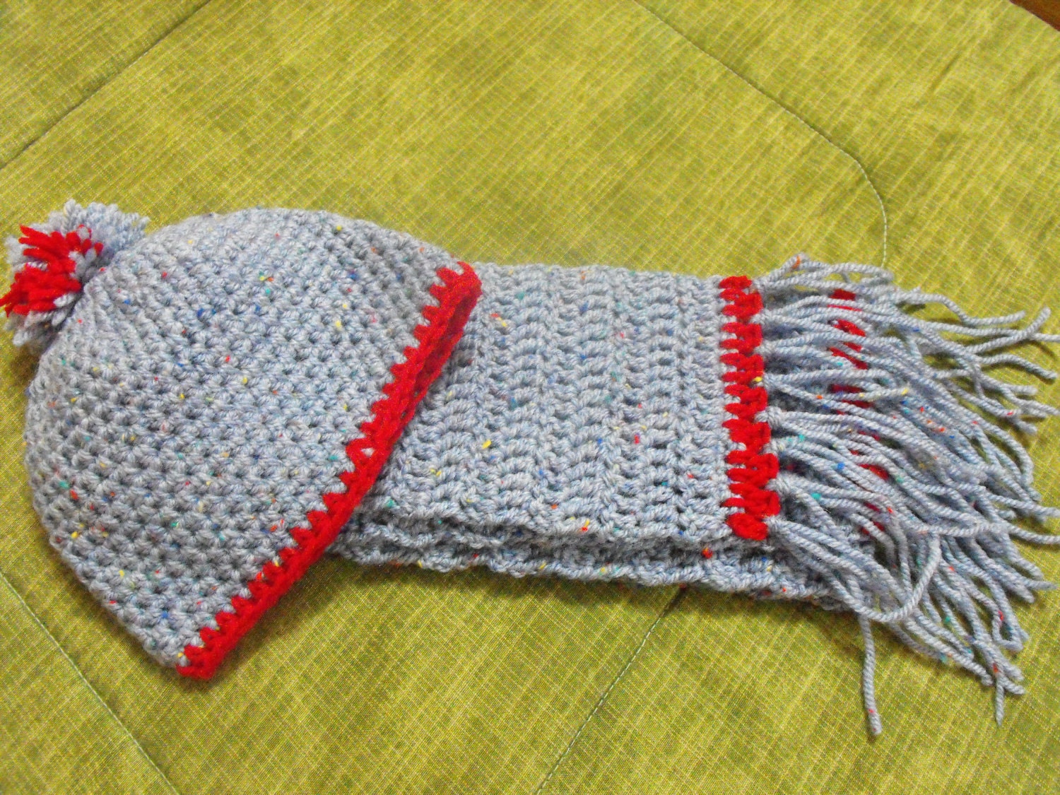 SALE Handmade crochet beanie hat with pompom for children and matching scarf