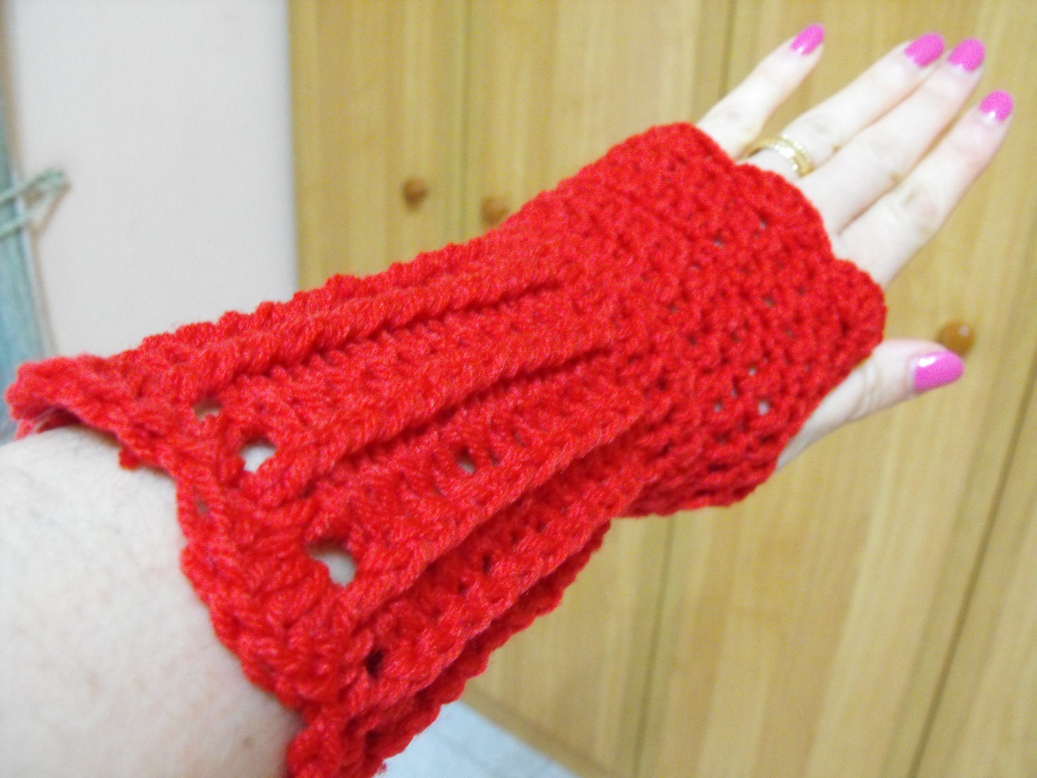 Handmade crochet fingerless gloves