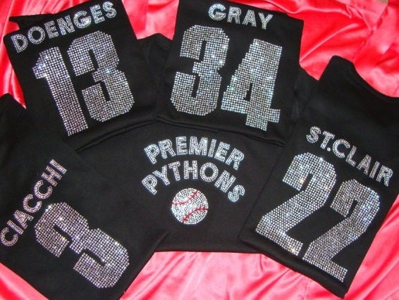 SHORT SLEEVE T-SHIRT Customized Sports Baseball Team Name Rhinestone top with Jersey Number and Last Name