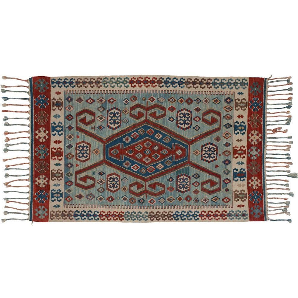 Kilim Rug 3x5 Natural & Vegetable Dyes Single Horn Medallion - Washed Blue