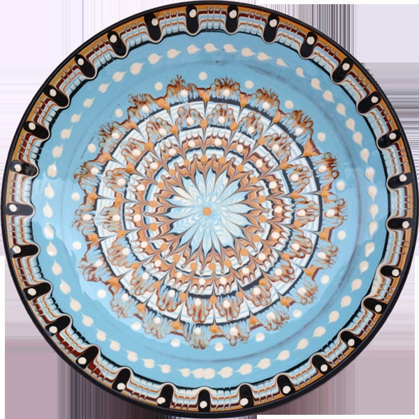 11 inch Baby Blue Hand Made Pottery Serving Plate from Bulgaria