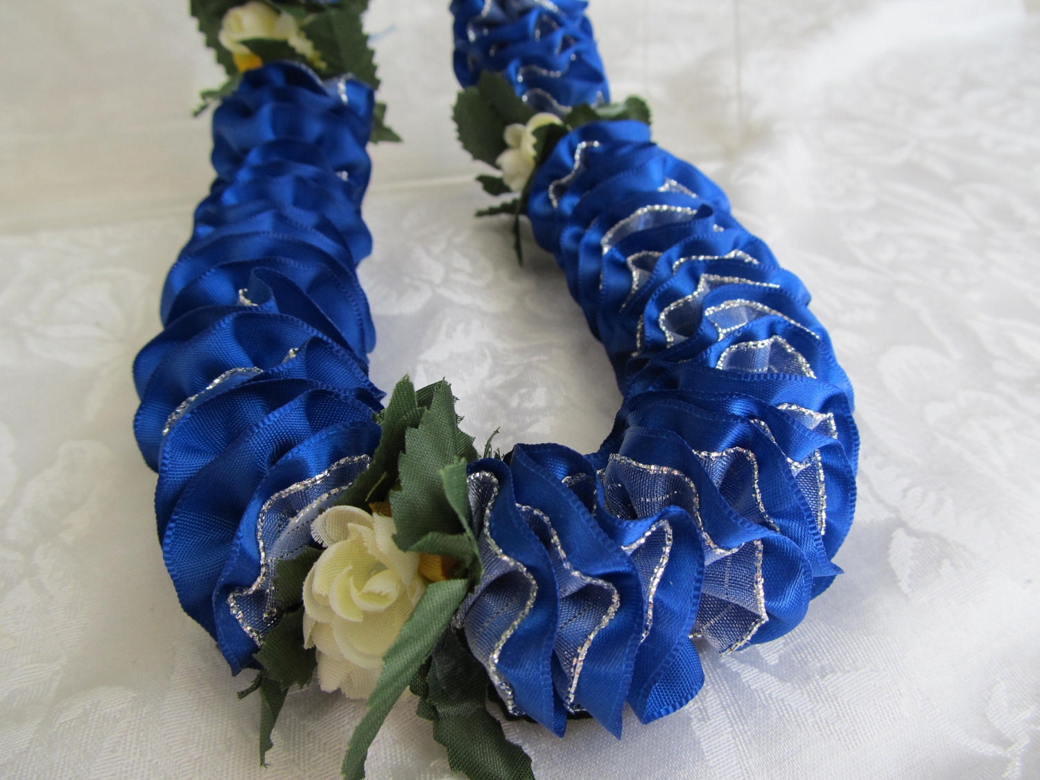 Hawaiian Ribbon Lei Royal Blue and Silver by togetherwegrow