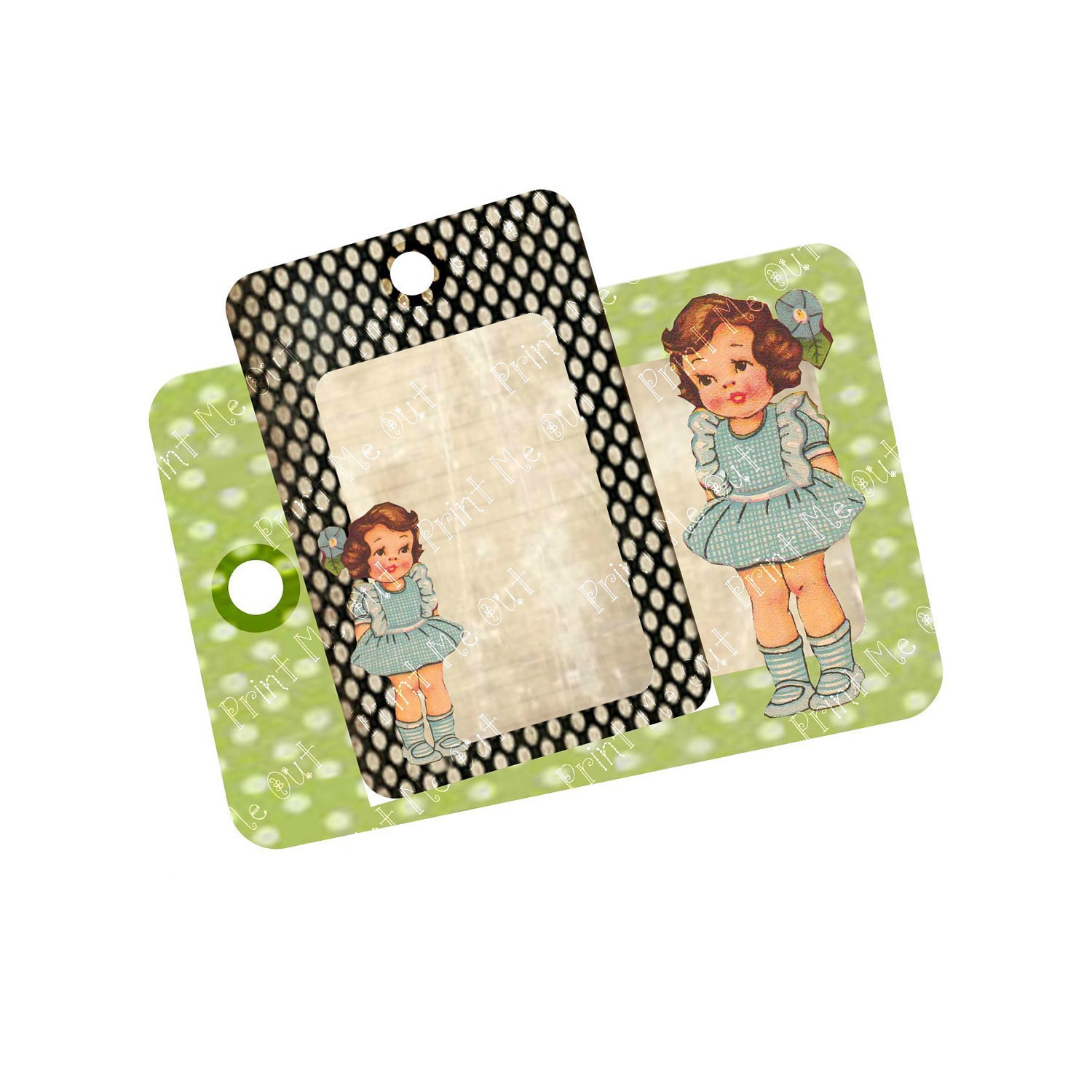 Retro Little Girl Vintage Inspired Digital Printable Download  2x3 Tags