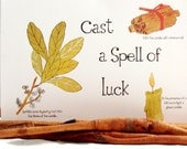 Cast A Spell Of Luck - 5x7 Watercolor Print BayBerry Cinnamon Green Candle Instructions for Money or Luck