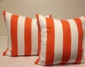 Pair  of Decorative Throw Pillow Cover 18x18 Invisible Zipper Closure. ORANGE Mandarin  / WHITE indoor /outdoor pillow