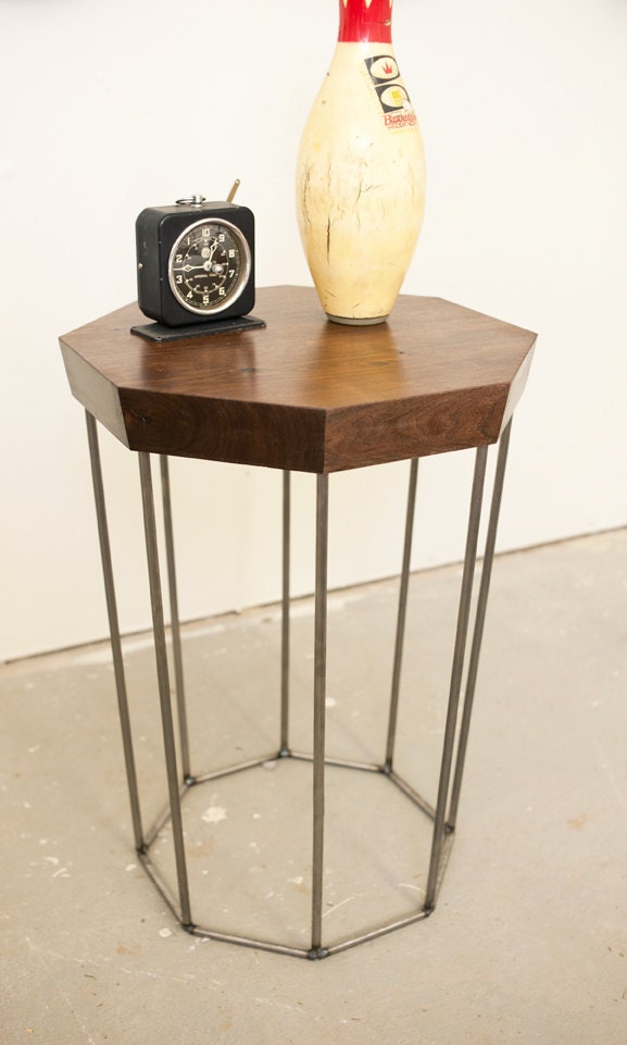 Side Table - Solid Walnut and Raw Steel