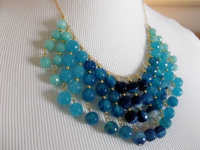 Blue beaded ombre bib necklace