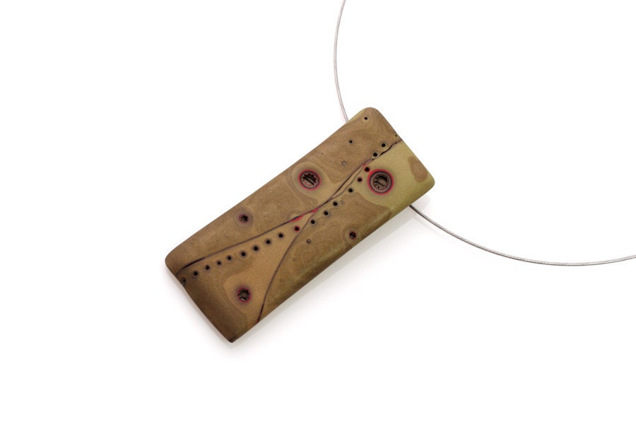 Brown Steampunk Pendant - Artistic Polymer Clay Necklace